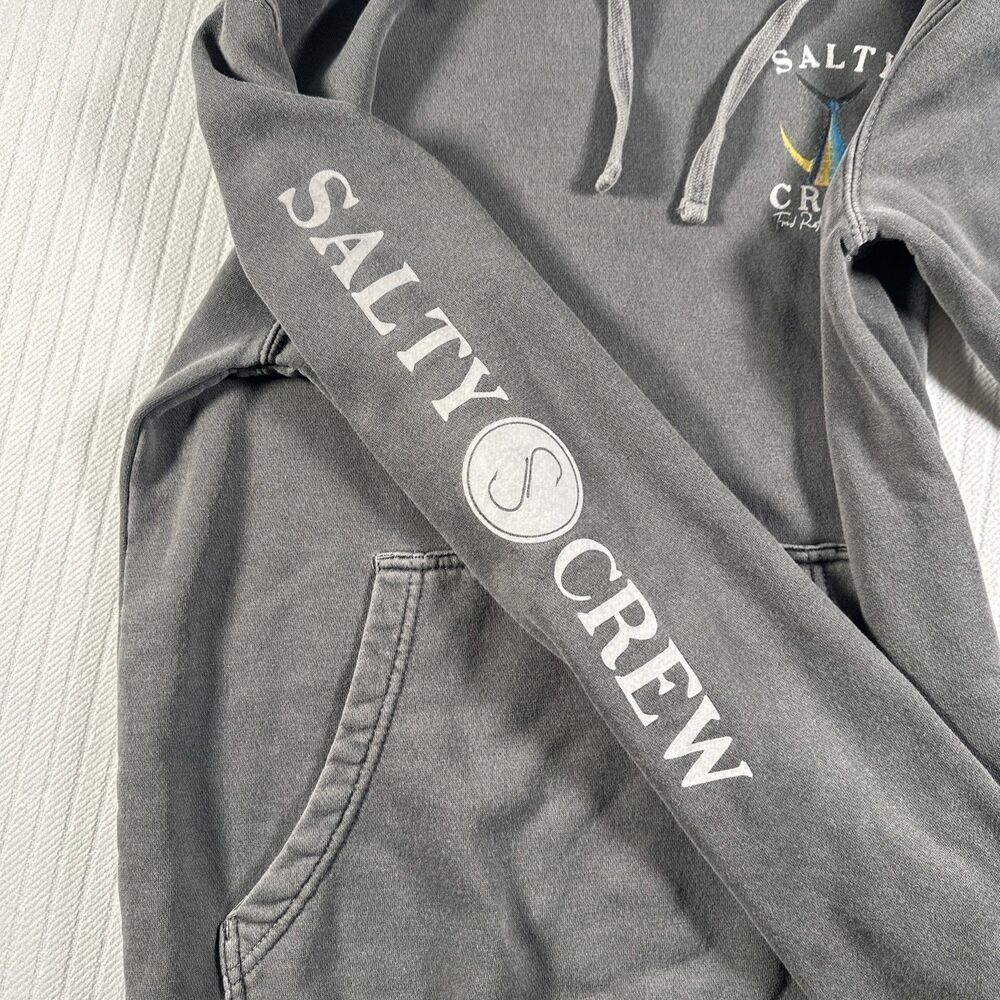 Salty Crew Hoodie Mens Small Gray Pullover Graphic Fishing Surf Sweatshirt - Picture 13 of 16